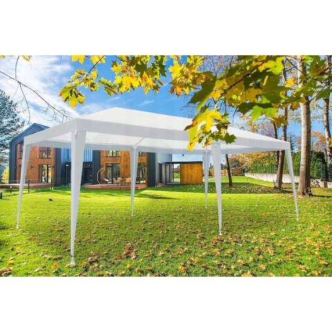 Pavilion / Foisor de gradina impermeabil 3x6x2.5 m, cadru metalic din otel, acoperis din polietilena 100 g/m², alb, rezistent la apa si UV, pentru curte, terasa si eveniment [5]