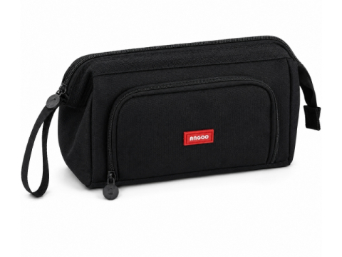 Diverse accesorii papetarie - Penar negru 22 x 12 x 9,5 cm, compartimentat cu 2 fermoare, buzunar frontal