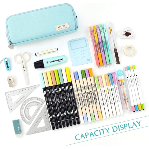 Penar pentru scoala, 3 compartimente, poliester, 22 x 5 x 9 cm, albastru [3]