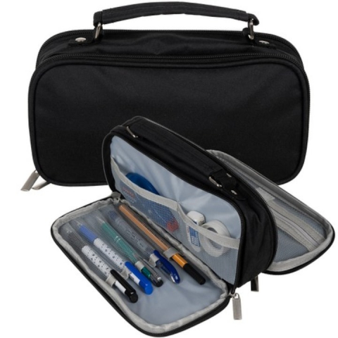 Penar pentru scoala cu 2 compartimente, 23x7.5x11.5 cm - Negru [5]