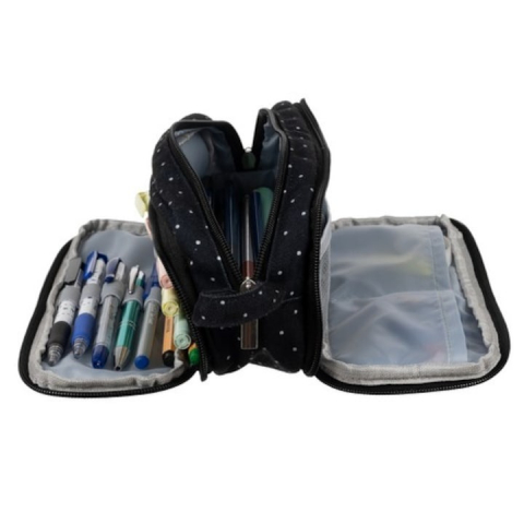 Penar pentru scoala cu 3 compartimente, designe buline , 24x9x11 cm - Negru [3]