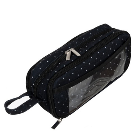 Diverse copii - Penar pentru scoala cu 3 compartimente, designe buline , 24x9x11 cm - Negru