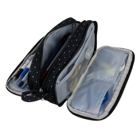 Penar pentru scoala cu 3 compartimente, designe buline , 24x9x11 cm - Negru [4]