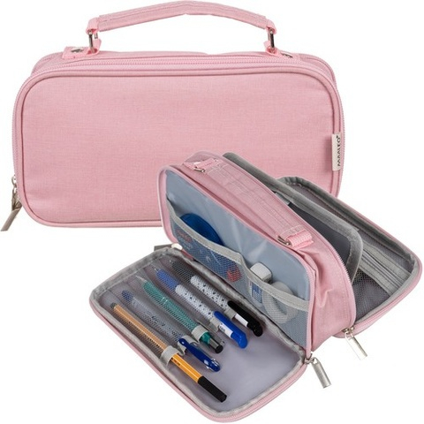 Penar scolar multifunctional cu organizare pe doua niveluri, buzunare interioare si suport pentru instrumente de scris, roz, 23 x 11 x 7 cm [10]