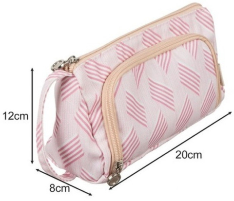 Penar scolar roz 20 x 12 x 8 cm, model geometric, 2 compartimente cu fermoar, buzunare organizatoare si maner pentru transport [6]