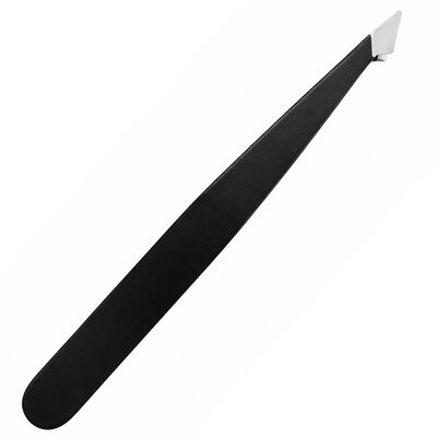 COSMETICE - Penseta cosmetica neagra 9.6 x 1 x 0.4 cm, otel inoxidabil rezistent, varf oblic ascutit si fin, pentru pensarea precisa a sprancenelor si firelor scurte