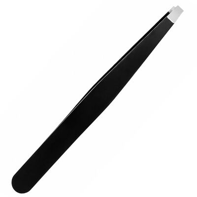 Penseta cosmetica neagra 9.6 x 1 x 0.4 cm, otel inoxidabil, varf drept plat si lat pentru prindere ferma, conturarea sprancenelor si indepartarea firelor nedorite