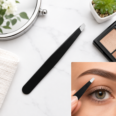 Penseta cosmetica neagra 9.6 x 1 x 0.4 cm, varf oblic lat din otel inoxidabil, prindere precisa pentru pensarea, definirea si intretinerea sprancenelor [1]