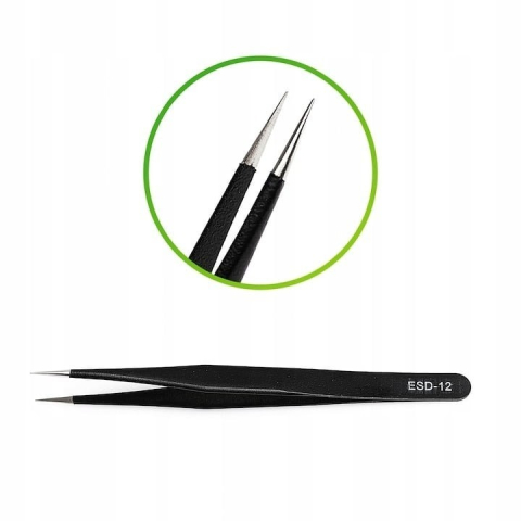 Pensetă de precizie multifuncțională ESD-12, 135 mm, antistatică, din oțel inoxidabil, cu vârf în V – pentru electronice, bijuterii și lucrări fine [1]