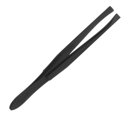 COSMETICE - Penseta neagra 8.3 cm, varf plat drept tesit, otel carbon, penseta cosmetica pentru sprancene si fire de par, precizie ridicata pentru uz profesional si personal
