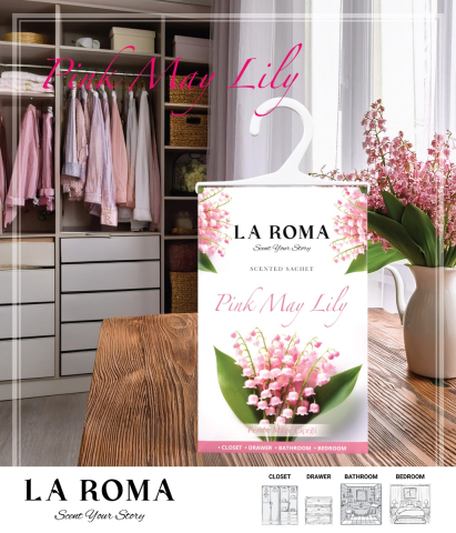 Odorizant pentru dulap La Roma – Pink May Lily (Mărgăritar Roz), Aromă Florală și Romantică pentru Haine Proaspăt Parfumate, Inspirată din Gingășia Primăverii Mediteraneene [1]