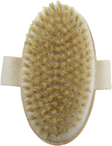 Perie de masaj pentru exfoliere si periaj uscat, cu peri naturali din agave, pentru curatarea porilor, stimularea circulatiei si relaxare, 12.5 x 6.5 x 3.5 cm, maro [8]