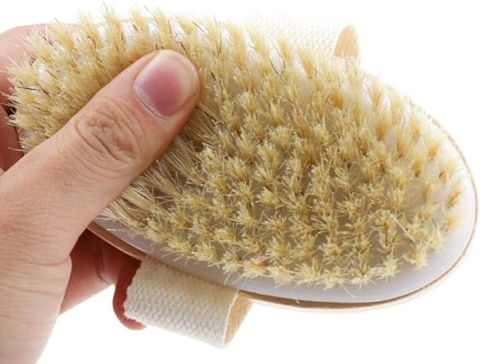 Perie de masaj pentru exfoliere si periaj uscat, cu peri naturali din agave, pentru curatarea porilor, stimularea circulatiei si relaxare, 12.5 x 6.5 x 3.5 cm, maro [9]