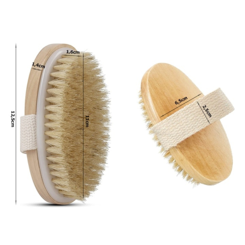 Perie de masaj pentru exfoliere si periaj uscat, cu peri naturali din agave, pentru curatarea porilor, stimularea circulatiei si relaxare, 12.5 x 6.5 x 3.5 cm, maro [3]