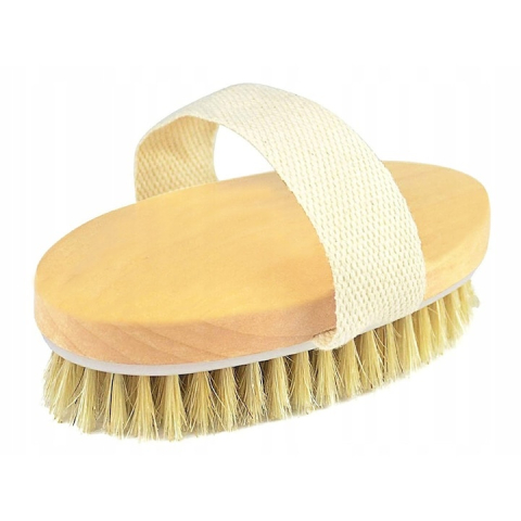 Perie de masaj pentru exfoliere uscata, peri naturali de agave, masaj anticelulitic, stimularea circulatiei si curatarea porilor, forma ovala ergonomica, lemn si peri naturali, 12.5 x 6.5 x 3.5 cm, ma [2]