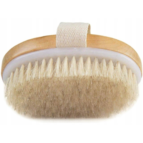 Perie de masaj pentru exfoliere uscata, peri naturali de agave, masaj anticelulitic, stimularea circulatiei si curatarea porilor, forma ovala ergonomica, lemn si peri naturali, 12.5 x 6.5 x 3.5 cm, ma [7]