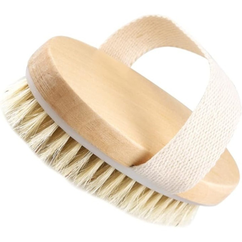 Ustensile îngrijire corp - Perie de masaj pentru exfoliere uscata, peri naturali de agave, masaj anticelulitic, stimularea circulatiei si curatarea porilor, forma ovala ergonomica, lemn si peri naturali, 12.5 x 6.5 x 3.5 cm, ma