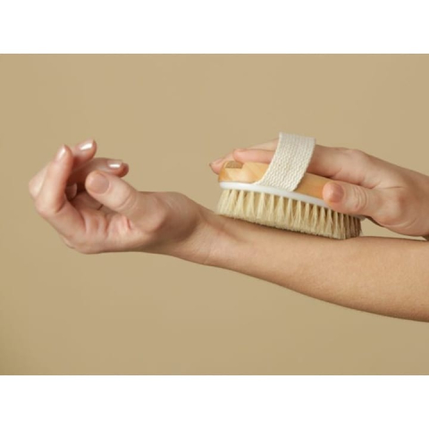 Perie de masaj pentru exfoliere uscata, peri naturali de agave, masaj anticelulitic, stimularea circulatiei si curatarea porilor, forma ovala ergonomica, lemn si peri naturali, 12.5 x 6.5 x 3.5 cm, ma [10]