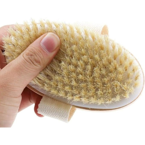 Perie de masaj pentru exfoliere uscata, peri naturali de agave, masaj anticelulitic, stimularea circulatiei si curatarea porilor, forma ovala ergonomica, lemn si peri naturali, 12.5 x 6.5 x 3.5 cm, ma [5]