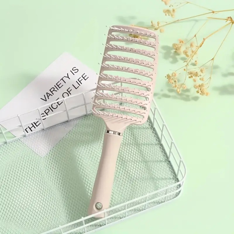 Perie de păr profesională, ventilată, anti-încâlcire, cu peri flexibili și mâner ergonomic, pentru uscare rapidă și coafare zilnică, crem – Dactylion [5]