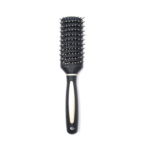 Perii păr - Perie de par profesionala, ventilata, dreptunghiulara, anti incurcare, cu peri flexibili si maner ergonomic, pentru uscare rapida si coafare zilnica, neagra cu insertii aurii