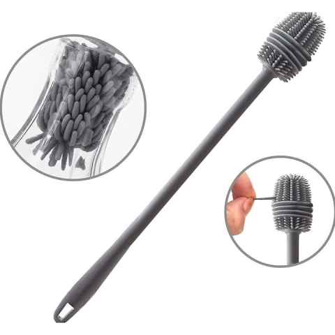 Perie pentru curatare sticle, pahare, borcane, vaze, silicon/plastic, gri, 32.5 x 3 cm [12]