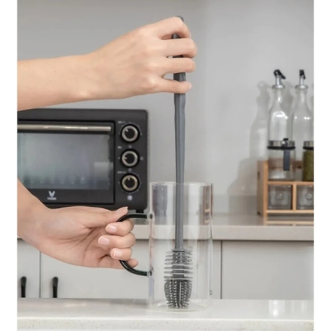 Perie pentru curatare sticle, pahare, borcane, vaze, silicon/plastic, gri, 32.5 x 3 cm [4]