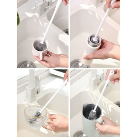 Perie pentru curatare sticle, pahare, borcane, vaze, silicon/plastic, gri, 32.5 x 3 cm [2]