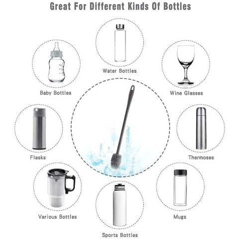 Perie pentru curatare sticle, pahare, borcane, vaze, silicon/plastic, gri, 32.5 x 3 cm [6]