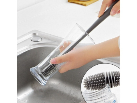 Perie pentru curatare sticle, pahare, borcane, vaze, silicon/plastic, gri, 32.5 x 3 cm [16]