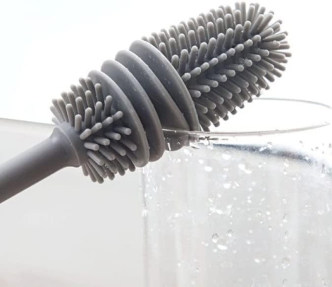 Perie pentru curatare sticle, pahare, borcane, vaze, silicon/plastic, gri, 32.5 x 3 cm [1]