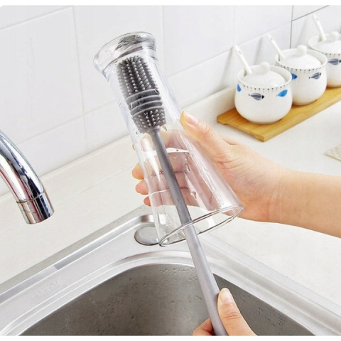 Perie pentru curatare sticle, pahare, borcane, vaze, silicon/plastic, gri, 32.5 x 3 cm [13]