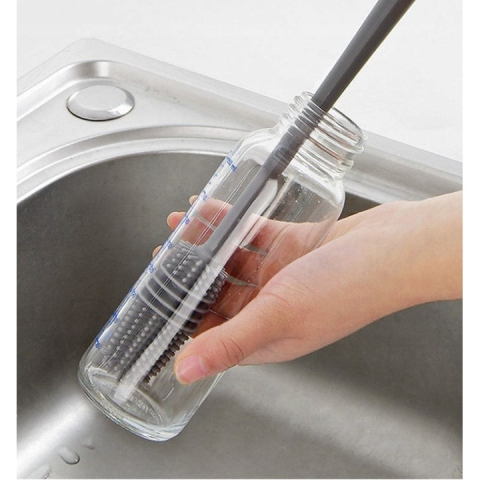 Perie pentru curatare sticle, pahare, borcane, vaze, silicon/plastic, gri, 32.5 x 3 cm [10]