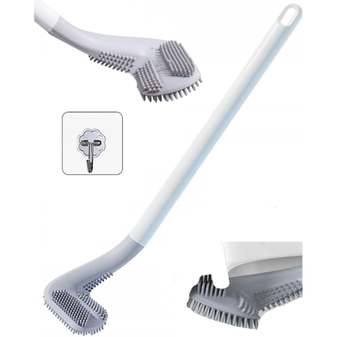 Perie pentru curatare toaleta, plastic si silicon, suport pentru agatare pe perete, 40 x 8 x 6 cm, alb/gri [7]
