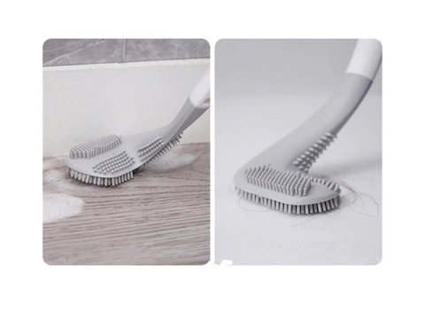 Perie pentru curatare toaleta, plastic si silicon, suport pentru agatare pe perete, 40 x 8 x 6 cm, alb/gri [3]