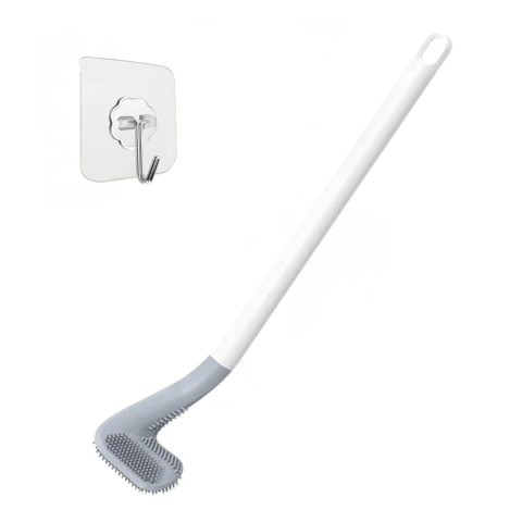 CASA & GRADINA - Perie pentru curatare toaleta, plastic si silicon, suport pentru agatare pe perete, 40 x 8 x 6 cm, alb/gri