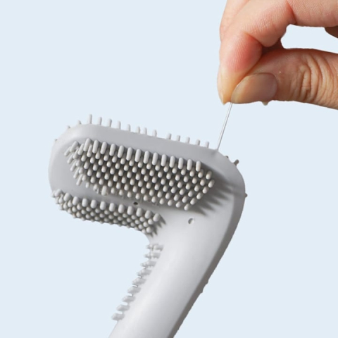 Perie pentru curatare toaleta, plastic si silicon, suport pentru agatare pe perete, 40 x 8 x 6 cm, alb/gri [1]