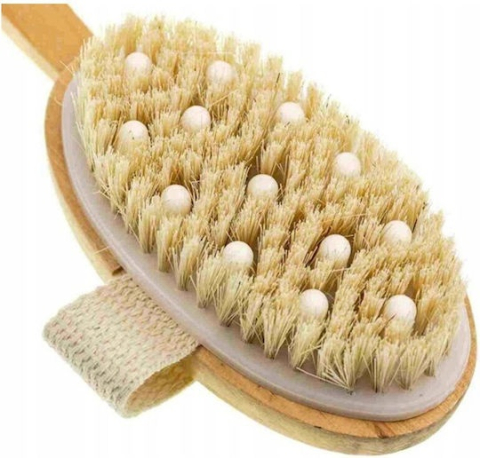 Perie pentru masaj corporal cu maner detasabil, din lemn de bambus, peri naturali din agave, pentru periere uscata si umeda, exfoliere si efect anticelulitic [1]