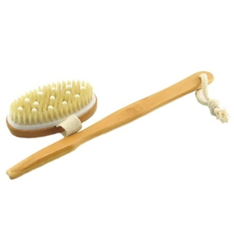 Perie pentru masaj corporal cu maner detasabil, din lemn de bambus, peri naturali din agave, pentru periere uscata si umeda, exfoliere si efect anticelulitic [5]