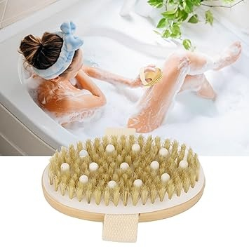 Perie pentru masaj corporal cu maner detasabil, din lemn de bambus, peri naturali din agave, pentru periere uscata si umeda, exfoliere si efect anticelulitic [7]