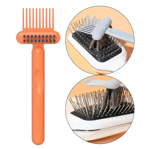 Perie portocalie 16 x 5 cm pentru curatarea periilor de par, accesoriu 2 in 1 [3]