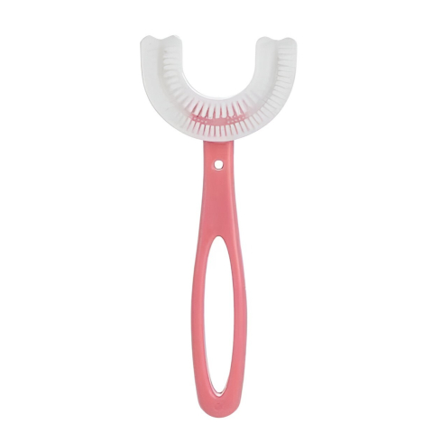 Ustensile îngrijire față - Periuta de Dinti in Forma de U,pentru Copii 6-12 ani, Peri Moi, 12 cm, Model Inima, Culoare Roz