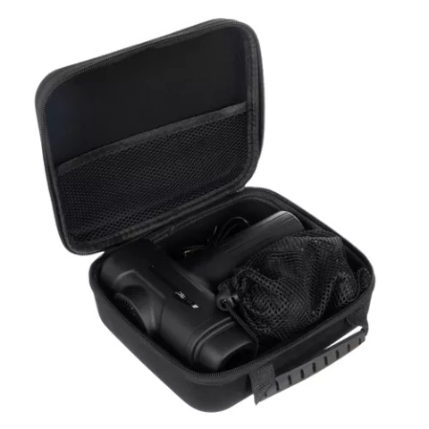 Pistol de masaj negru 23 x 19 x 6 cm, 35 W, 8 capete interschimbabile, 6 trepte de intensitate, acumulator Li-Ion 2000 mAh, valiza transport [8]