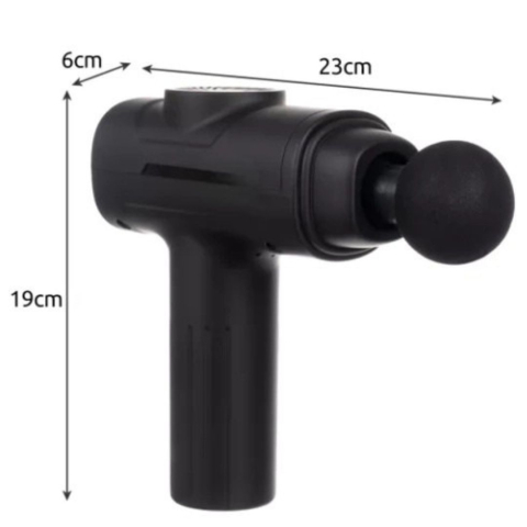 Pistol de masaj negru 23 x 19 x 6 cm, 35 W, 8 capete interschimbabile, 6 trepte de intensitate, acumulator Li-Ion 2000 mAh, valiza transport [1]