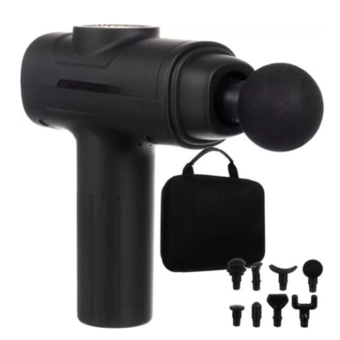 ELECTRONICE - Pistol de masaj negru 23 x 19 x 6 cm, 35 W, 8 capete interschimbabile, 6 trepte de intensitate, acumulator Li-Ion 2000 mAh, valiza transport