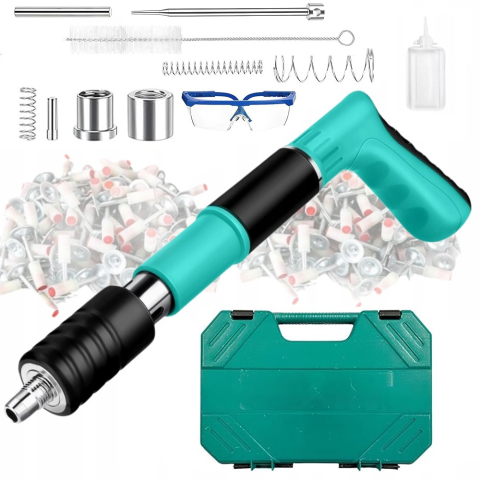 CASA & GRADINA - Pistol manual pentru batut cuie in beton, otel si lemn, reglaj putere, 200 cuie incluse, valiza transport si accesorii protectie
