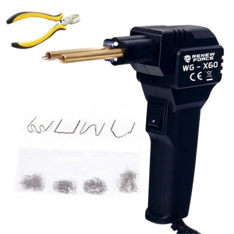 Diverse Unelte - Pistol pentru lipit si sudat plastic, putere 50W, 4 tipuri de capse, 200 capse incluse, Negru
