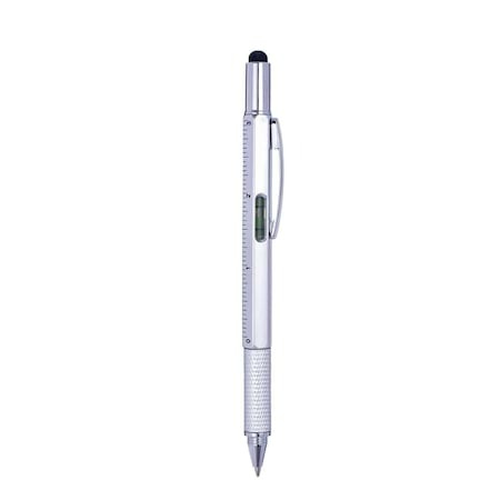 PAPETARIE & BIROTICA - Pix multifunctional 6 in 1, rigla, 2 surubelnite, touchscreen, nivela cu bula, metal, 14.8 cm - Alb