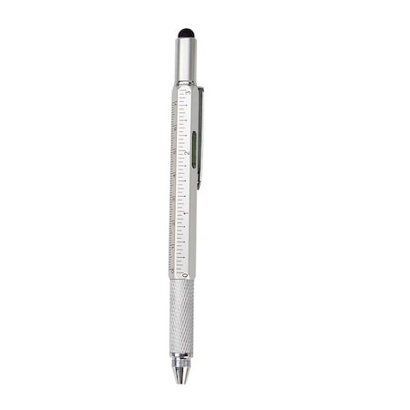 PAPETARIE & BIROTICA - Pix multifunctional 6 in 1, rigla, 2 surubelnite, touchscreen, nivela cu bula, metal, 14.8 cm - Argintiu