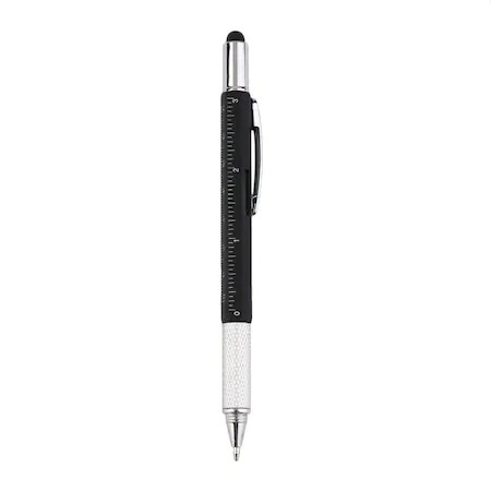 PAPETARIE & BIROTICA - Pix multifunctional 6 in 1, rigla, 2 surubelnite, touchscreen, nivela cu bula, metal, 14.8 cm, negru-argintiu